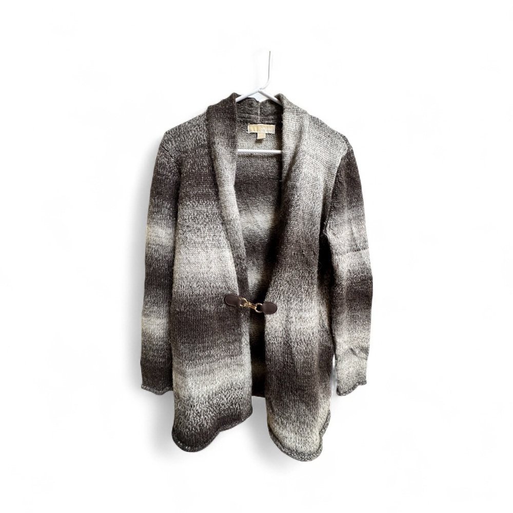 Michael Kors Wool Alpaca Blend Ombre Cardigan Sweater Brown Gray Large